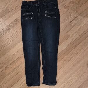 PAIGE Dark Wash Skinny Jeans with Zip Accents